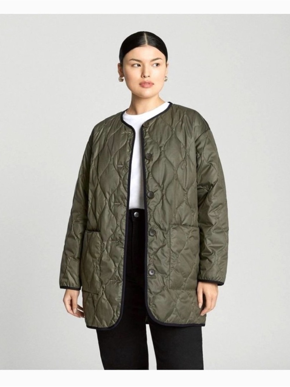 Everlane The Renew Quilted Mid-Length Coat Liner Olive Medium